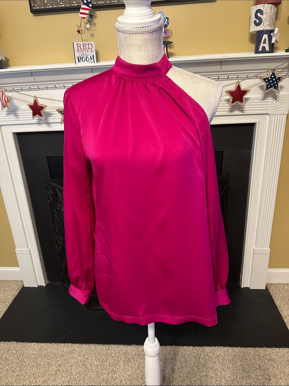 Trina Turk Women’s One-Shoulder Mock Neck - Fuchsia